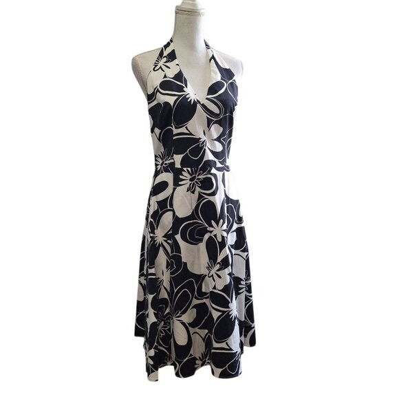 Vintage David Meister Dress Halter Womens 8 Gown Black White Zip Back USA Made - Picture 3 of 11